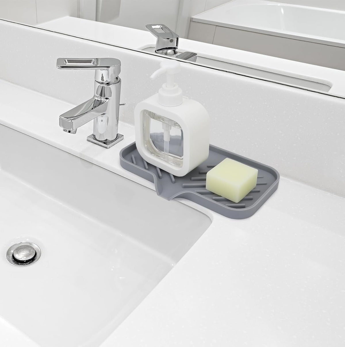 Yasmen Silicone Bathroom Soap Dishes, Sink Sponge Holder for Kitchen, Rubber Soap Dish with Drain, Shower Soap Sponge Tray, Sink or Counter Organizer, for Bar Soap, Bottle, Dish Soap Dispenser-Grey
