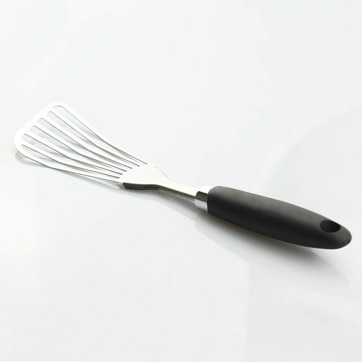 304 Stainless Steel Fish Spatula, Non-Slip Ergonomic Handle Slotted Spatula, Black