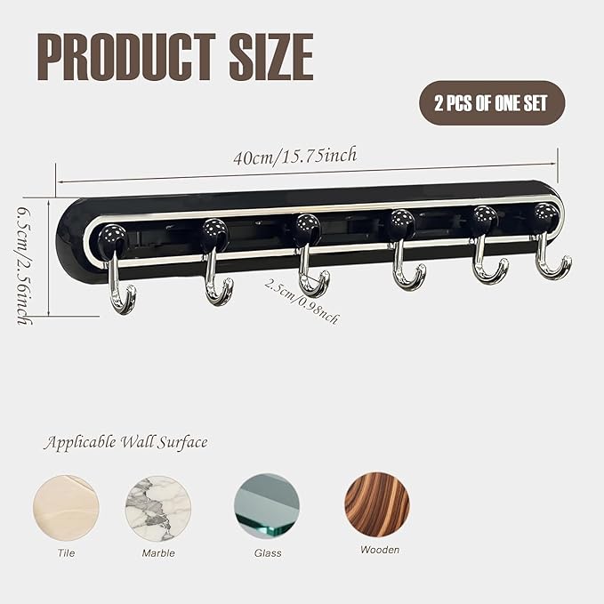 Utensil Racks with 6 Hooks Kitchen Utensil Holders Organizer Wall Hanging Balck Dish Storage Hooks