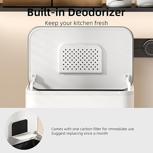 Hanging Stainless Steel Trash Can, 1.6 Gallon /6L Small Compost Bin for Kitchen Cabinet, Bathroom (White)