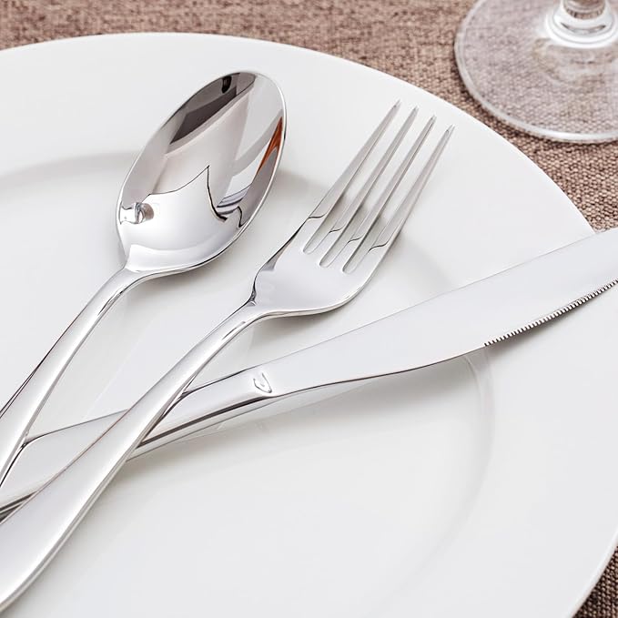 KINGSTONE 60-Piece Silverware Set for 12,18/10 Premium Stainless Steel Flatware Set, for Home, Restaurant, Wedding and Party Use, Mirror-Polished Cutlery Set, Dishwasher Safe