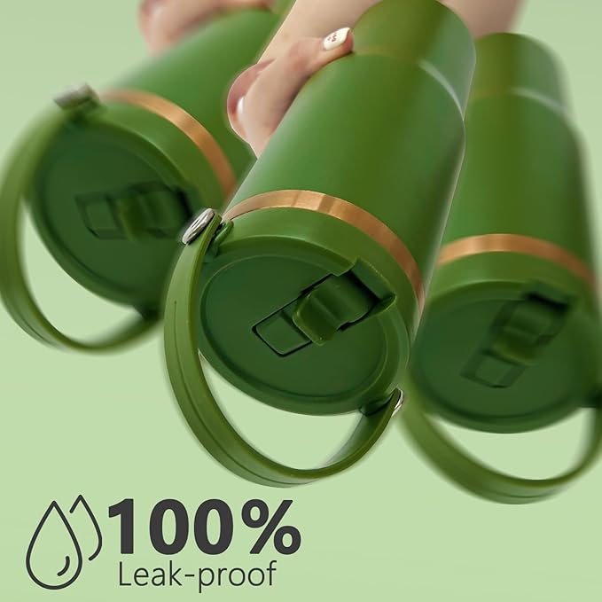 30 oz Tumbler Bulk with Handle and Straw, Vacuum Insulated Tumblers with Flip Straw and Top Handle, Leakproof Powder Coated Tumbler, Stainless Steel Travel Mug for Coffee (Army Green, 8 Pack)