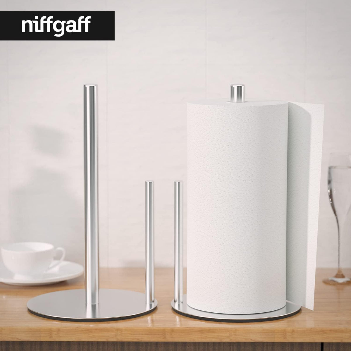 Paper Towel Holder Silver, Premium Stainless Steel Kitchen Roll Dispenser, Countertop Roll Organizer with Weighted Base