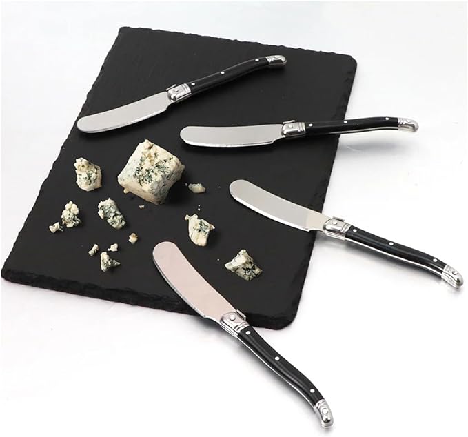 Stainless Steel Cheese Spreader Knives Set Wide Blade Dessert With Black Plastic Handles Multipurpose Butter Flatware Set(6pcs)