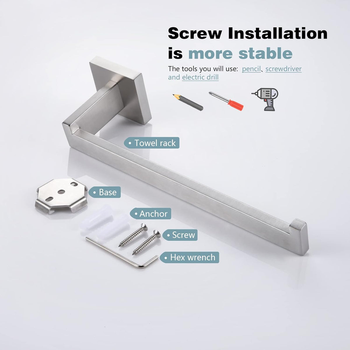 KOKOSIRI Hand Towel Holder Brushed Nickel Towel Bars Stainless Steel Bathroom Hardware Kitchen Paper Towel Holder Wall Mount, B3003BR