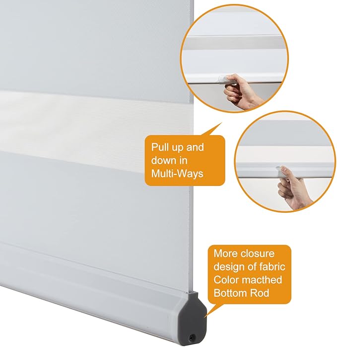 Persilux Zebra Blinds for Windows - Cordless, Room Darkening (52" W x 72" H, White) Light Control for Day and Night, Privacy Window Treatment