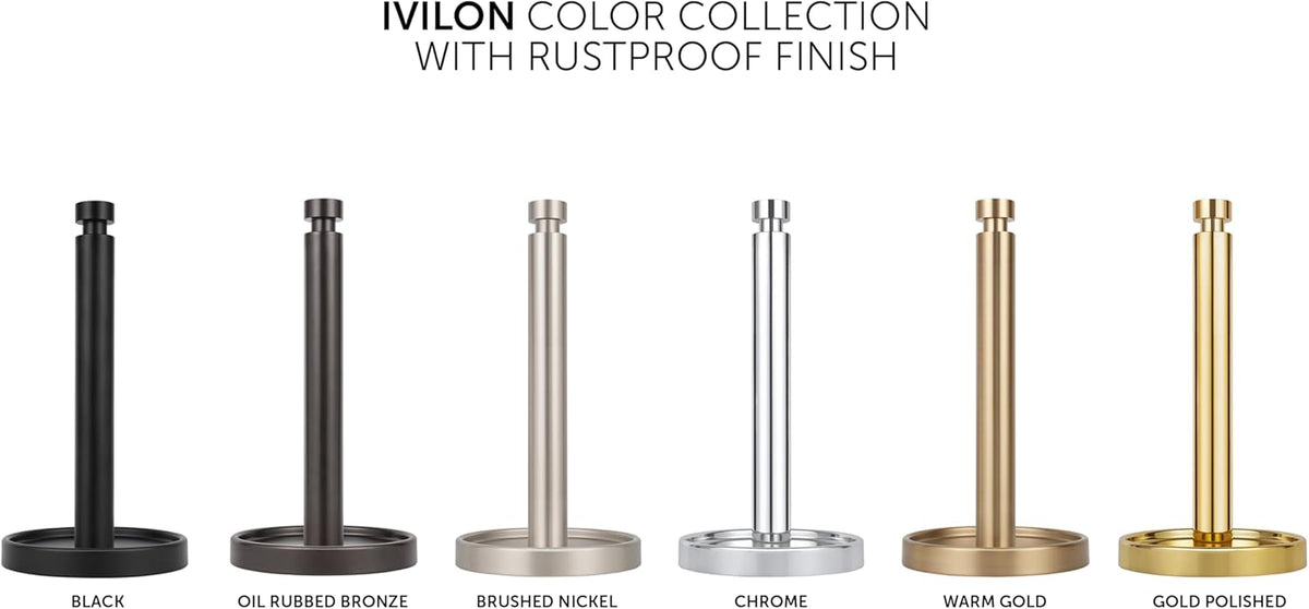 Ivilon Paper Towel Roll Stand - Steady and Easy Tear - Fits All Paper Towel Rolls - Brushed Nickel
