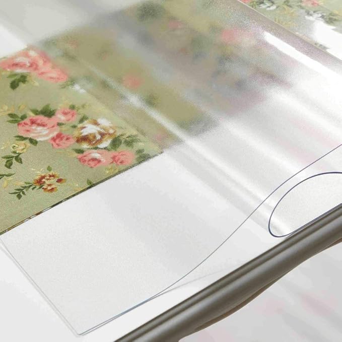 NECAUX Custom 39 x 39 Inch Frosted Table Cover Protector, 1.5mm Thick Crystal Water Resistant Plastic Square Heavy Duty Desk Pad Mat Non-Slip Tablecloth Protector for Dining Room Table, Meeting Table