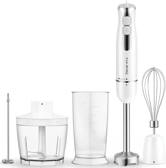 Upgraded 1100W 5-in-1 Immersion Hand Blender – 20 Variable Speeds, Up to 15,500 RPM, Handheld with Milk Frother & Food Processor, White