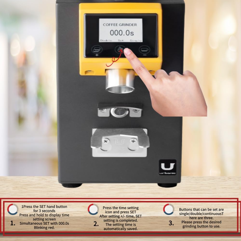 Urbanic 090 Electric Coffee Grinder (110~220v) / straight Titanium burr 60mm / (Yello) / (Made in Korea), 125*125*39(mm)
