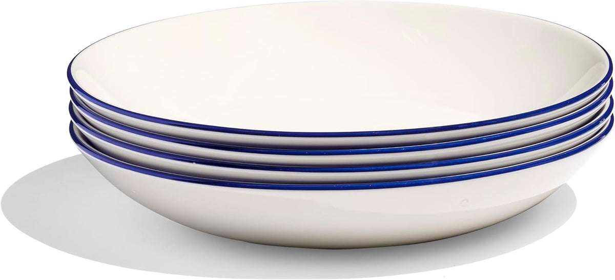 Made In Cookware - Set of 4 - Entrée Bowls - White With Navy Rim - Porcelain - Crafted in England