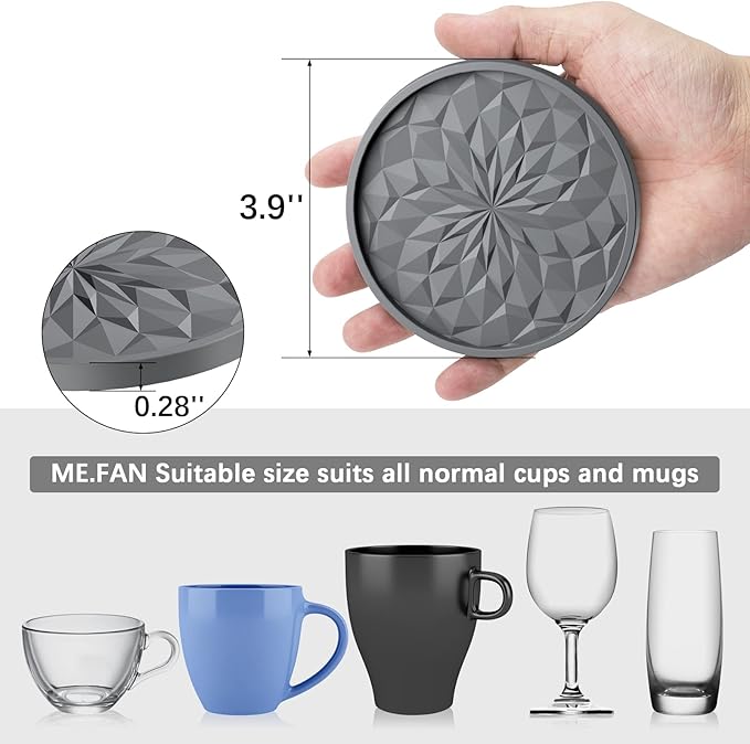 ME.FAN Silicone Coasters with Holder,[6 Pack] Drinking Coasters - Cup Mat for Hot or Cold Drinks, Thickened, Non-Slip, Non-stick,Deep Tray Orange