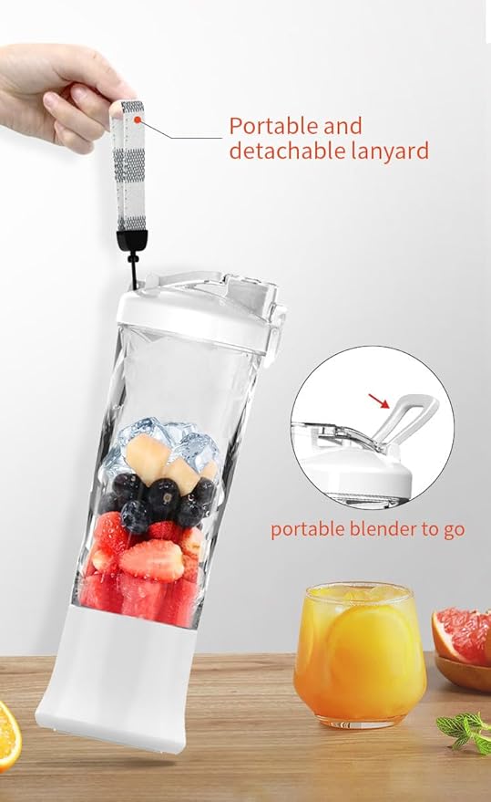 Portable Blender, Personal Blender for Shakes and Smoothies USB Rechargeable, Mini Juicer Cup with 6 Blades and Lid, Self Cleaning 23oz Single Serve Blenders for Travel, Home, Office, Camping