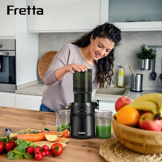 Juicer Machines,Fretta Cold Press Juicer Machines with American-Sourced PCTG Material,Fit Whole Fruits & Vegetables,Easy to Clean,Truly BPA-Free,Classic Black