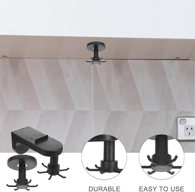 ARTIBETTER 2pcs Rotatable 6-Claw Adhesive Kitchen Utensil Hooks Wall-Mounted and Suction Cup Hangers Black Under Cabinet Hanging Storage