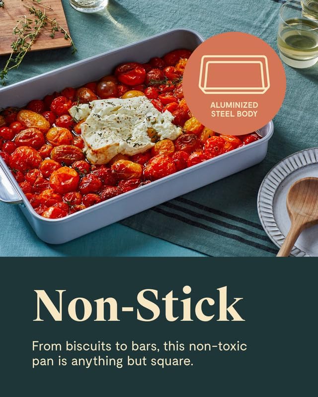 Caraway Non-Stick Ceramic 9”x13” Rectangle Pan - Naturally Slick Ceramic Coating - Non-Toxic, PTFE & PFOA Free - Perfect for Brownies, Lasagnas, and More - Cream