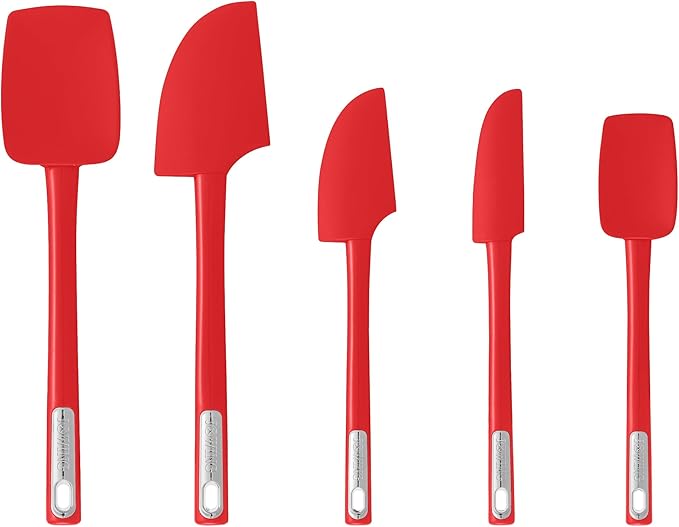 Premium Silicone Spatula Set, JXWING Flexible Heat Resistant Non-slip Handle Baking Cooking Rubber Spatulas, Red
