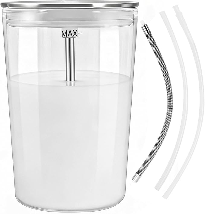 Glass Milk Container with Stainless Steel Milk Pipe Casing and HP3 Adapter Compatible with Jura Coffee Machine Models E8, S8, Z8, Z6 (16.9oz)，Replaceable for 72570