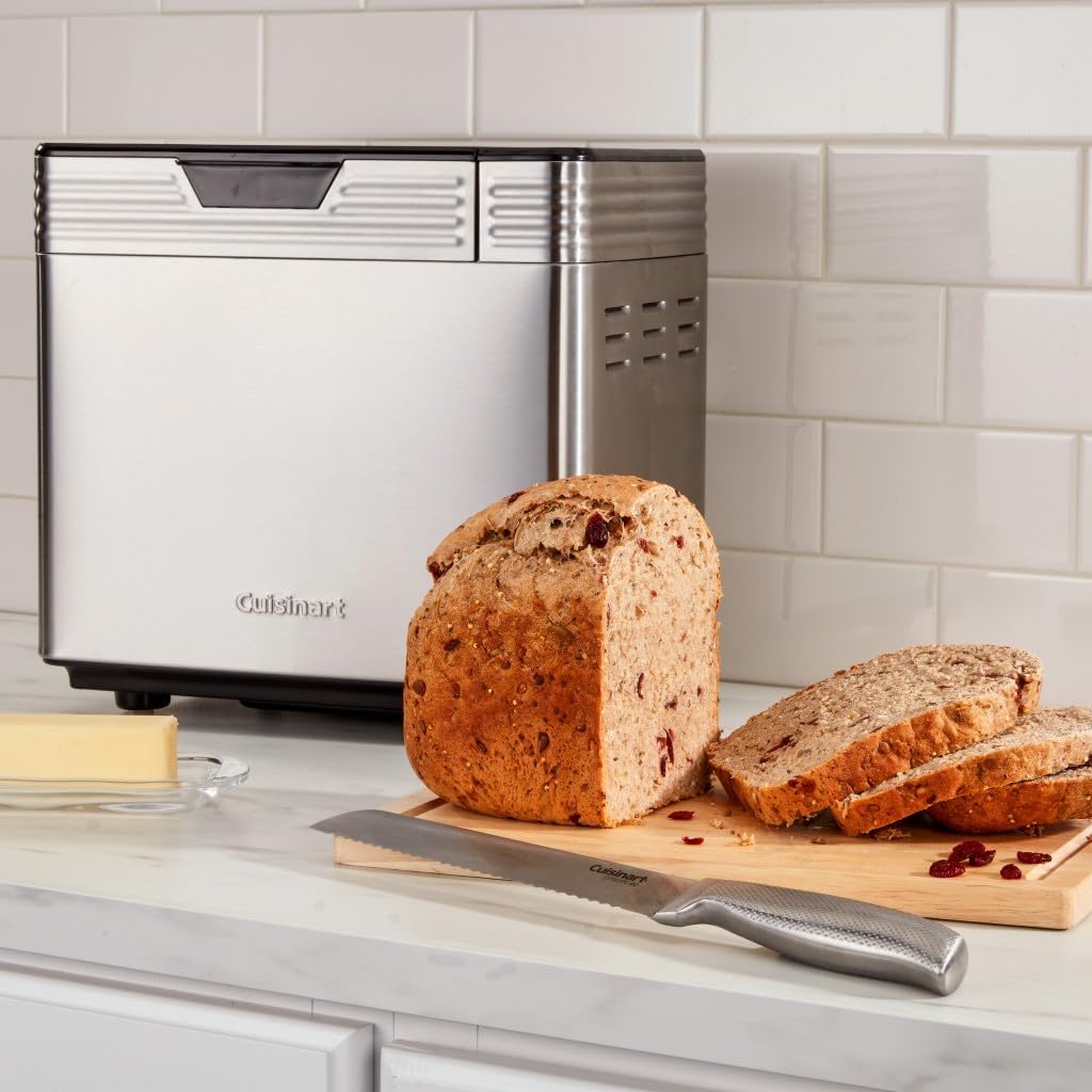 Cuisinart Convection Bread Maker Machine-16 Menu Options, 3 Loaf Sizes up to 2lbs, 3 Crust Colors-Includes Measuring Cup + Spoon & Kneading Hook, CBK-210, 12.25" x 8.85" x 13", Stainless Steel