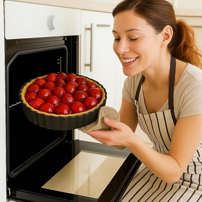 UWILLION 9.5 Inch Tart Pan 2.2 Inch Deep, Non-Stick Round Quiche Pan with Removable Bottom, Durable Carbon Steel Pie Pan for Cakes, Tarts, Pies and Mousse