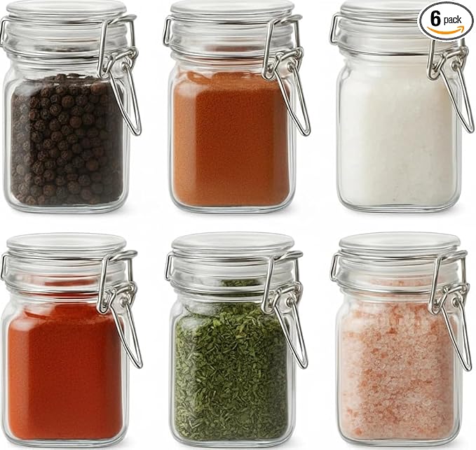 Spice Jars 8 oz Glass Jars with Airtight Lids, Set of 6 Small Glass Spice Jars with Labels, Kitchen Storage Containers for Herbs, Seasoning, Pantry Organization
