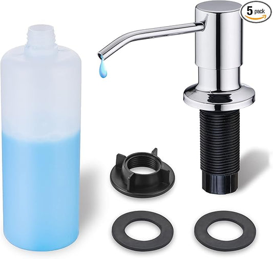 Chrome Soap Dispenser for Kitchen Sink, WEWE Kitchen Sink Soap Dispenser Built in for Counter Top Refillable Under Sink in Sink Soap Dispenser Stainless Steel Polished Chrome