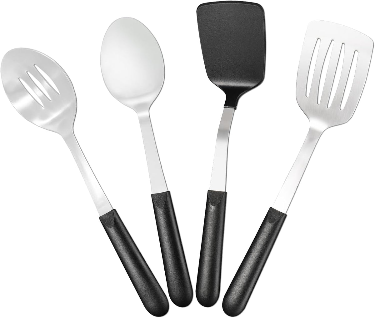 Stainless Steel Cooking Utensils Set, 4-piece Kitchen Utensil Set with PP Handles, Dishwasher Safe, Non-Stick and Heat Resistant, Spoons, Spatula for Cooking