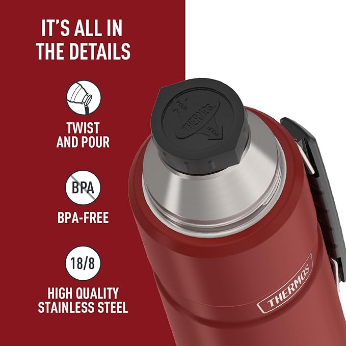 THERMOS Stainless King Vacuum-Insulated Beverage Bottle, 40 Ounce, Rustic Red