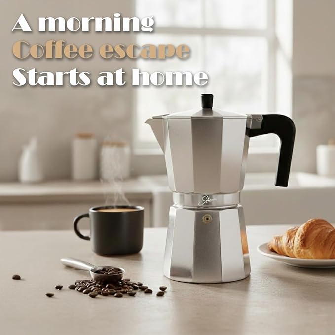 6 Cup Stovetop Espresso Maker Italian Moka Pot, Stove Top Cuban Coffee Maker, Greca Mocha Pot(Basic, 10 oz/300ml)