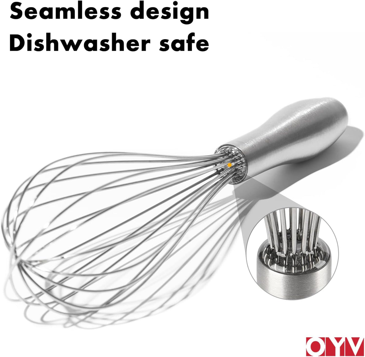 18/10 Stainless Steel Whisk, Ergonomic Handle, Dishwasher Safe Metal whisk, Professional Whisk for Kitchen Cooking, Perfect for Blending, Whisking, Baking, and Beating, 10-Inch Wire Wisk