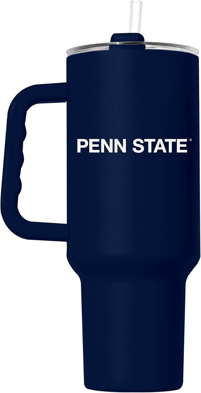 Logo Brands NCAA 40 oz Tumbler with Handle -Stainless Steel Insulated Travel Tumbler with Straw Lid – Powder Coated, Leak-Resistant, Keeps Drinks Hot/Cold – Great for Tailgating, or Everyday Use