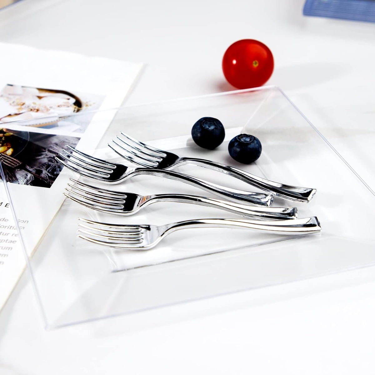 WDF 300 Pieces Silver Plastic Mini Forks 4 Inches Silver Plastic Forks Heavy Duty Plastic Tasting Forks Perfect for Small Appetizers and Desserts