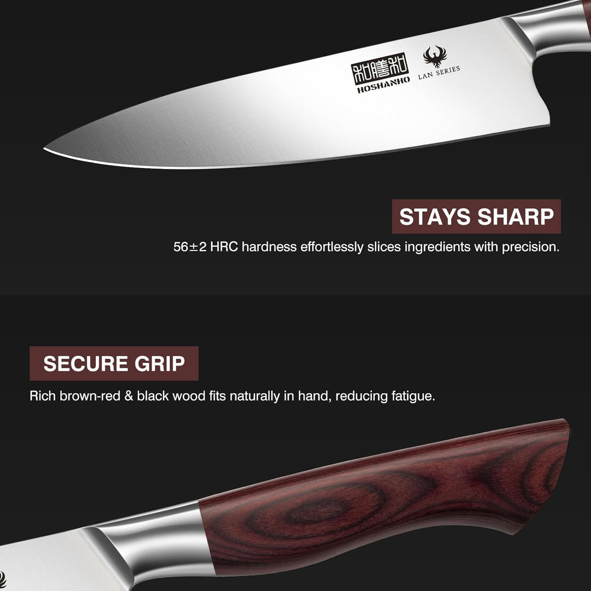 HOSHANHO 3-Piece Kitchen Knife Set, Ultra Sharp Chef/Santoku/Paring Knives,Professional High Carbon Steel Knives with Ergonomic Handle, Ideal Cooking Gift Set