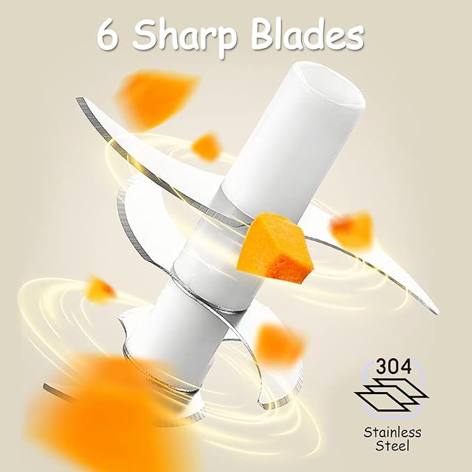 Baby Food Maker, Cordless Food Processor Puree Blender with 350ml Glass Bowl ＆ 6 Sharp Blades, Small Wireless Chopper Baby Puree Maker, Mini Rechargeable Chopper Kitchen Mixer for Fruit,Vegetable,Meat
