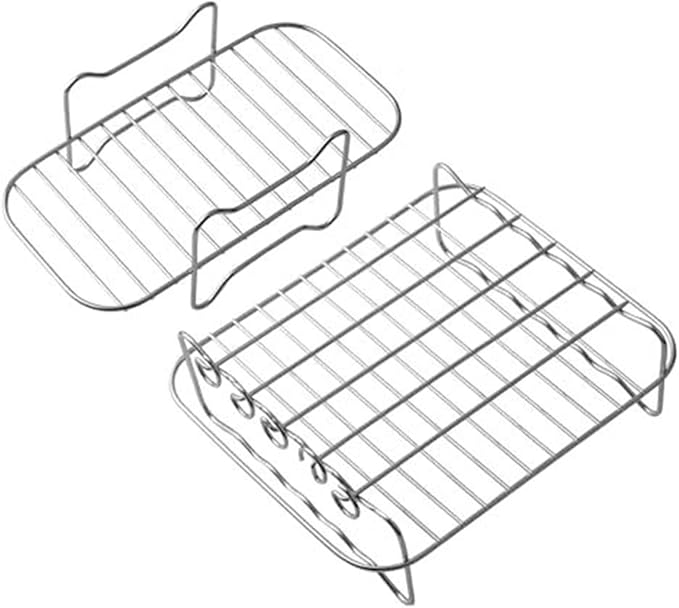 304 Stainless Steel Air Fryer Rack, Dual Basket Accessory for DZ201 40 550 Stackable Cooking Rack for Oven Microwave Steamer 20x15x6cm