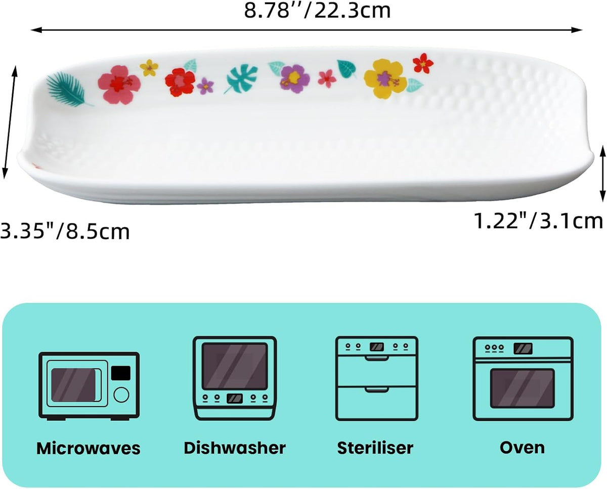 Cinf Ceramic Corn Cob Holders 8.8" Corn Dishes Set of 4 Trays Non-slip Bottom Microwave Dishwasher Oven Safe (Hawaii Flower)