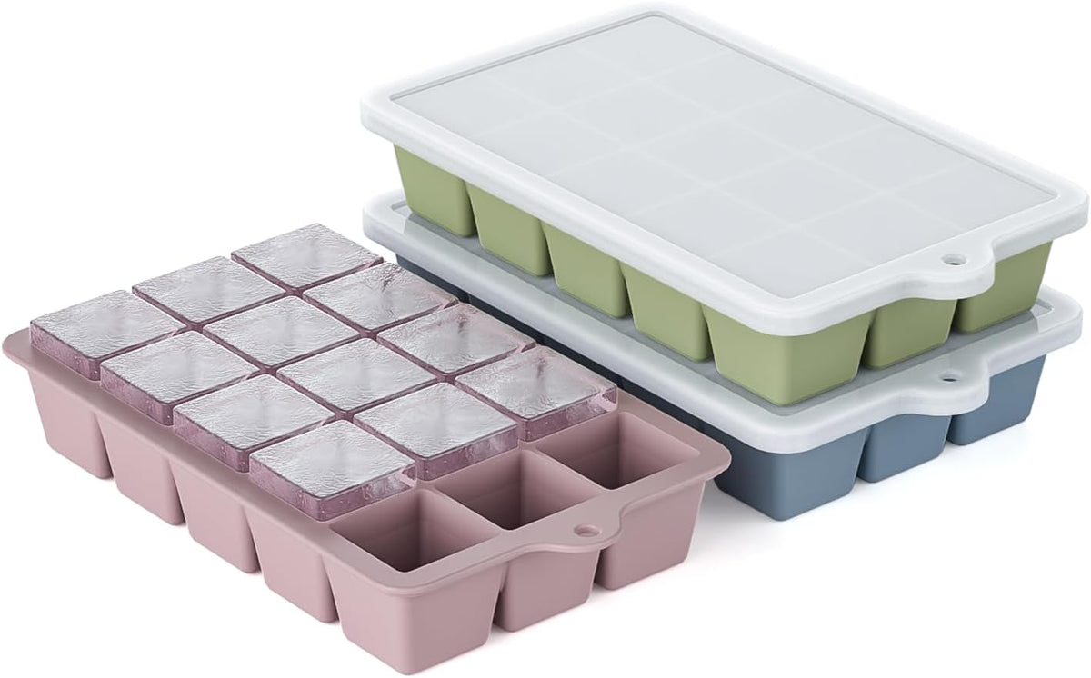Silicone Ice Cube Tray 3 Pack, HANCELANT Ice Cube Mold, Ice Trays for Freezer with Lid for Whiskey, Baby Food, BPA Free, Easy Release
