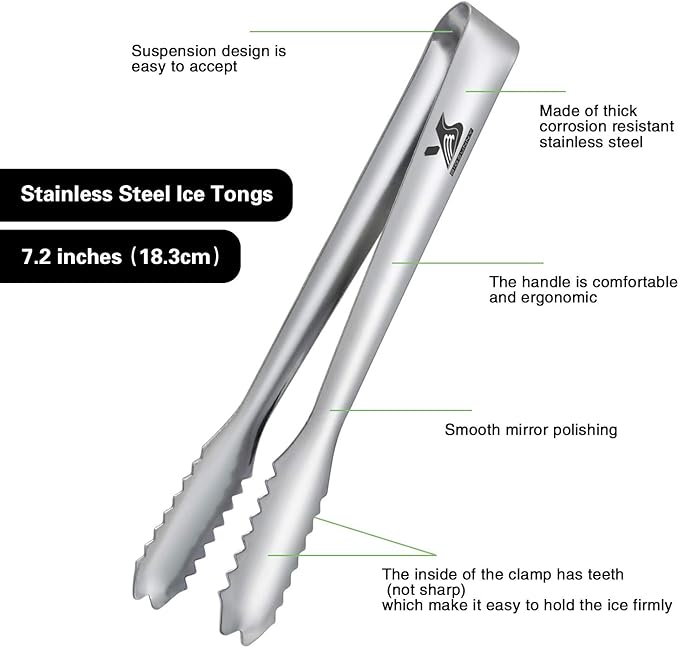MSY BIGSUNNY Durable Stainless Steel Ice Tongs, 7 inch Sugar Cube Serving Tongs, Set of 2