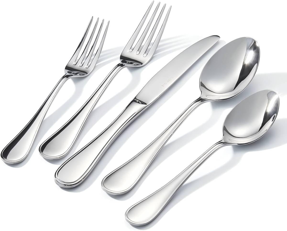 KINGSTONE 20 Piece Teardrop Silverware Set for 4, 18/10 Stainless Steel Flatware Set, Modern Design Cutlery Set for Home/Hotel/Wedding,Mirror Polished and Dishwasher Safe