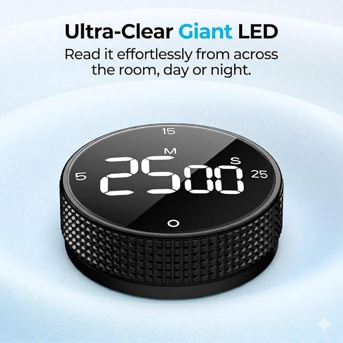 USB Rechargeable Magnetic Kitchen Timer for Cooking, Building 800mAh Battery Large Display Digital Countdown Countup Timer, 3 Preset 5/15/25 Mins Loud Alarm for Baking Grilling Studying