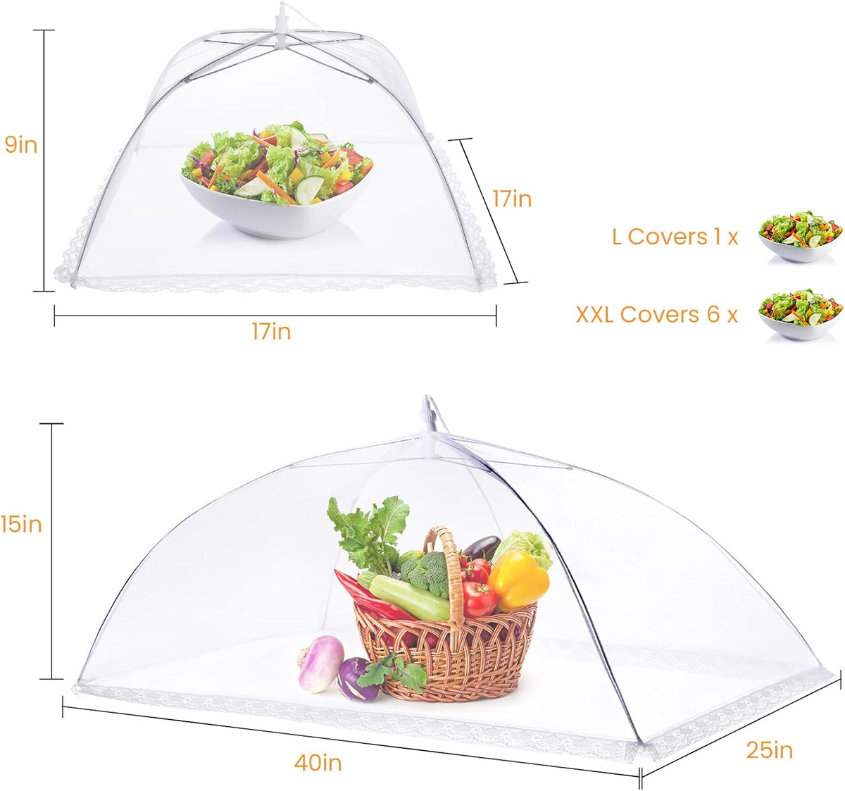 Food Covers for Outside - 1 Extra Large (40 x 25 in) & 4 Large (17 x 17 in) Food Tents/Food Covers for Outdoors Mesh Screen, Picnic Pool Party Supplies, Pop-Up and Collapsible
