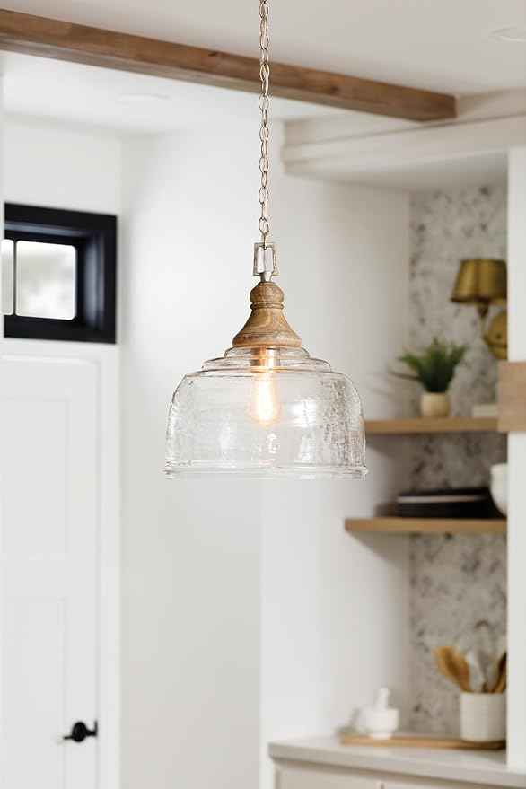 Capital Lighting 330318YG Julian Coastal Style Clear Organic Rippled Glass Dome Pendant, 1-Light 100 Watt, 16" H x 14" W, Grey Wash/Iron Silk