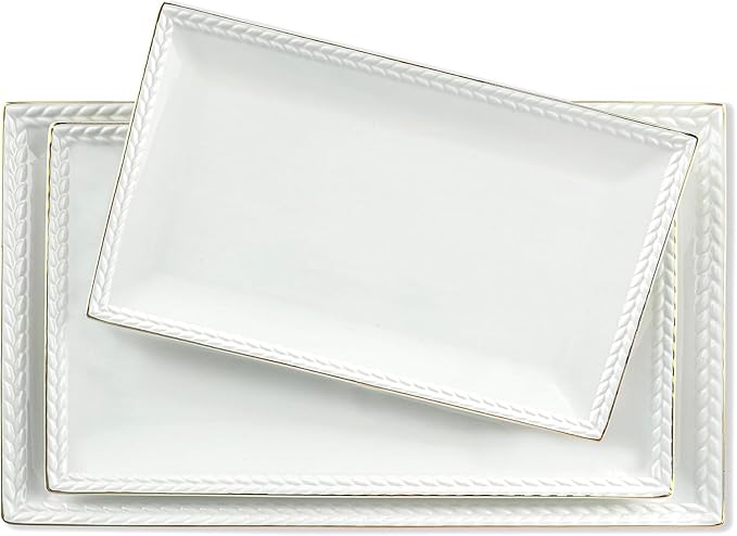 Kassel Ceramic Serving Platter Set | 16”/14”/12” Rectangular Serving Trays for Entertaining at Parties and Weddings | Oven Safe Extra Large Serving Trays for Tacos, Steak, and Cake