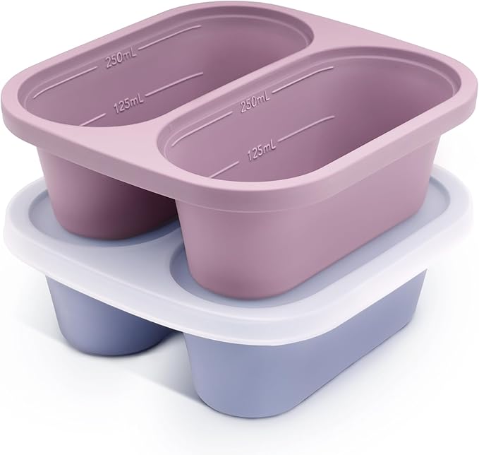 Mossime Silicone Soup Freezer Molds: 1 Cup Silicone Freezer Trays with Lid - 4 Packs Easy Release Soup Freezer Containers - 250ml 125ml Portion Large Cubes for Ice Soup (2, Blue/Purple)