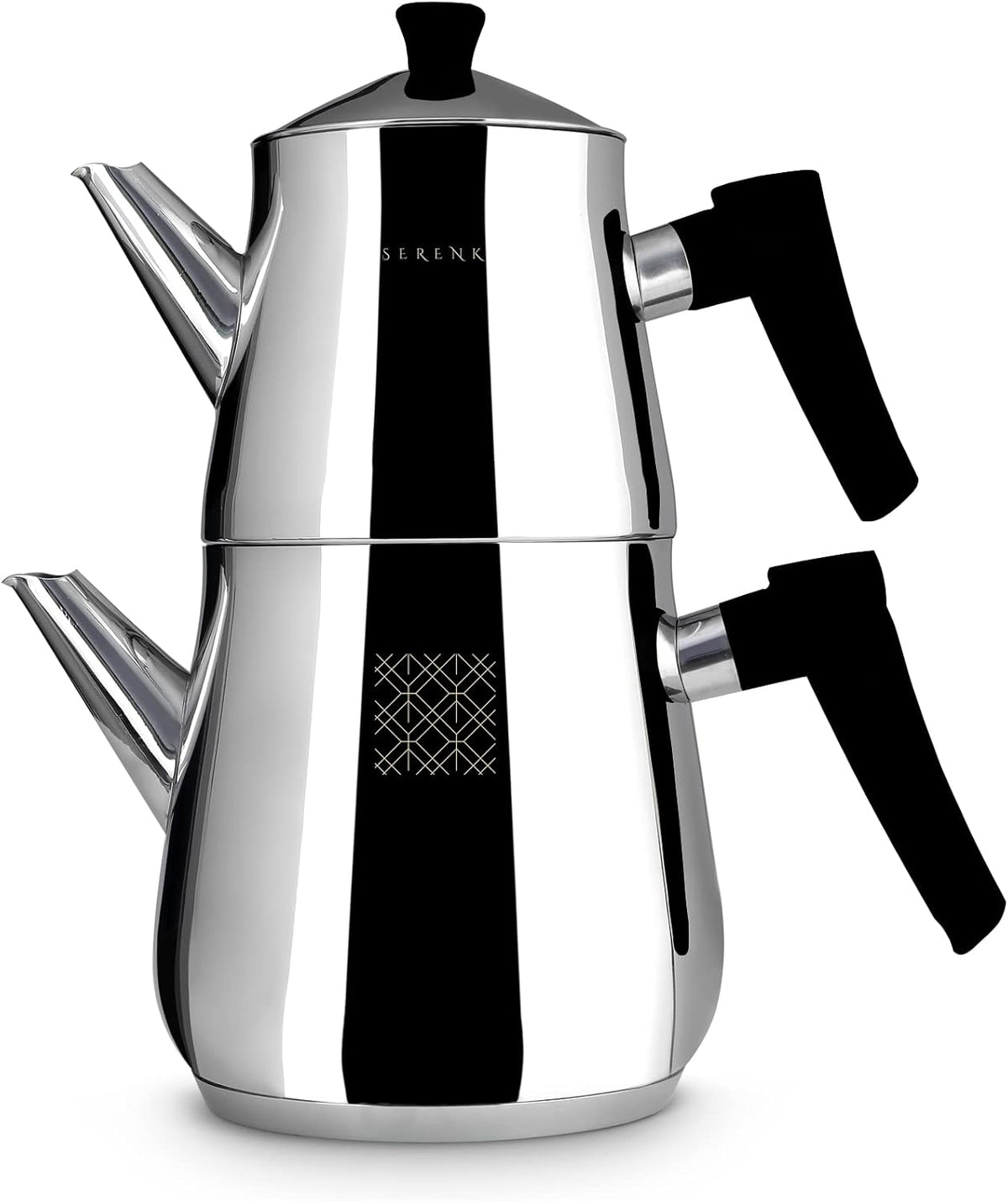 Serenk Stainless Steel Turkish Teapot Set, Double Kettle Set with Non-Slip Bakelite Handles, 101 Oz Black