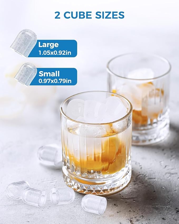 Countertop Ice Maker Machine, Portable Compact Small Bullet Ice Maker with Self Cleaning Function Makes 8 Cubes in 6 Minutes, Up to 26lbs in 24 Hours, Ideal for Camping Dorm Home Outdoor Use (Grey)
