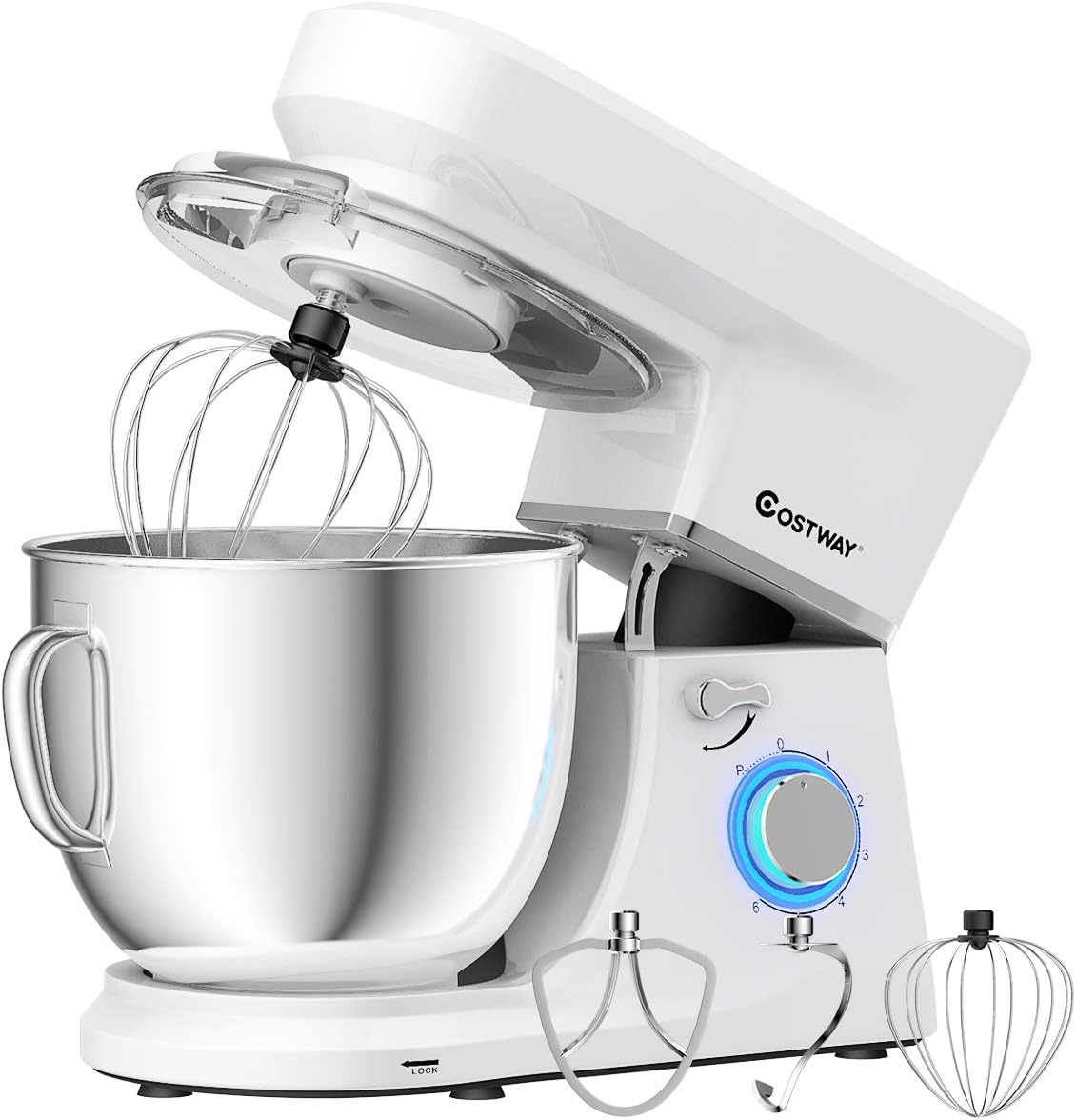 COSTWAY Stand Mixer, 6-Speed 7.5 QT Tilt-head Electric Kitchen Food Mixer 660W with Stainless Steel Bowl, Dough Hook, Beater, Whisk