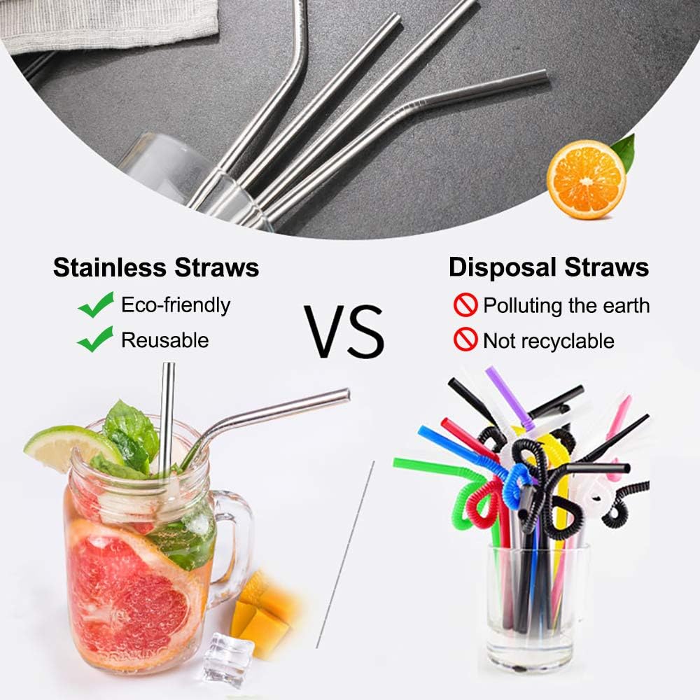 Lazycorner 16 Pcs Metal Straw Reusable 8.5" 10.5" 6mm Stainless Steel Straws for Tumblers 20oz-32oz, Rainbow Drinking Straws with Silicone Tips, 4 Straw Cleaner Brush, 1 Travel Case