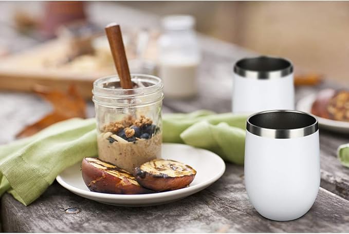 MEWAY Stemless 12 OZ Wine Tumbler Glasses with Lid -Insulated Double Wall Vacuum Stainless Steel Travel Tumbler with Straw,for Woman Under 10 dollars (White,1)