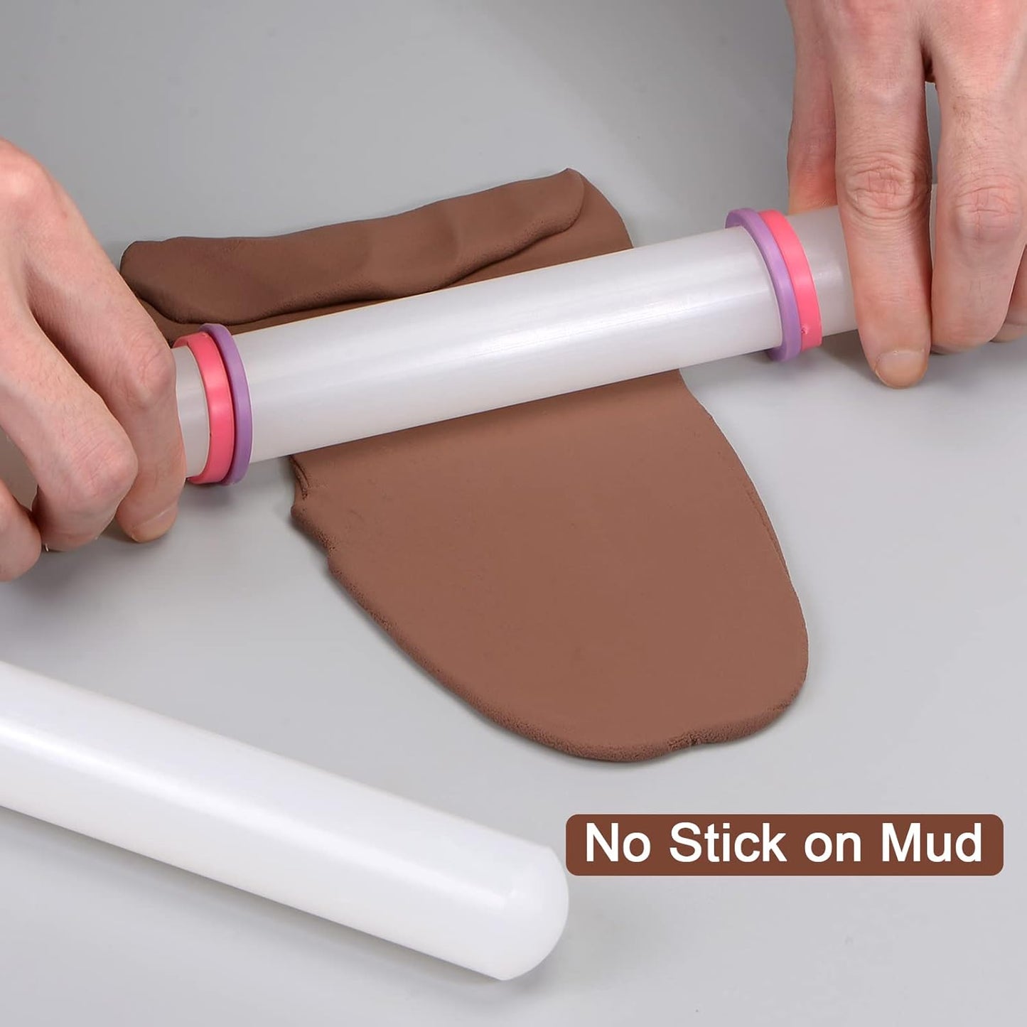 HARFINGTON 2pcs Fondant Rolling Pin 18 Inch x 0.98 Inch Adjustable Guide Rings Non-Stick PP Plastic Fondant Roller Dough Roller Kitchen Decorating Tools for Cookie Pastry Pizza Clay